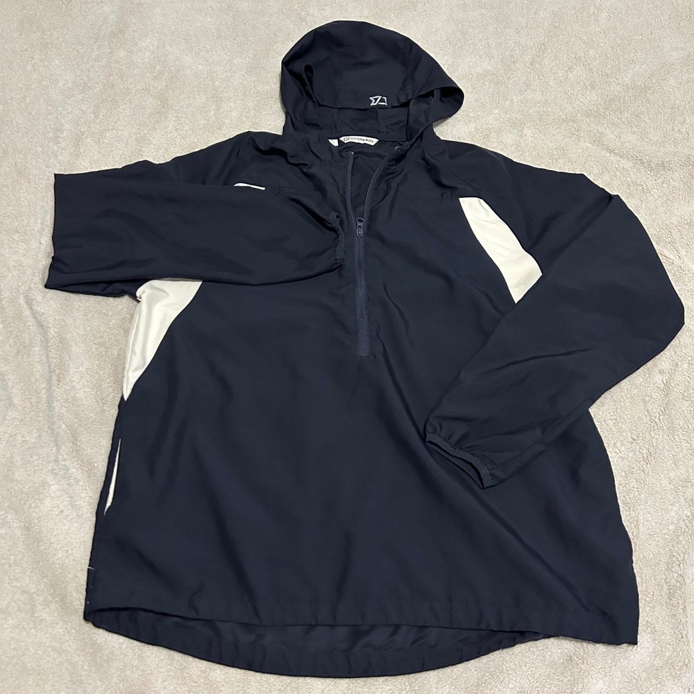 Cutter & Buck Windbreaker Mens‎ Large Navy Blue White Hooded Half Zip